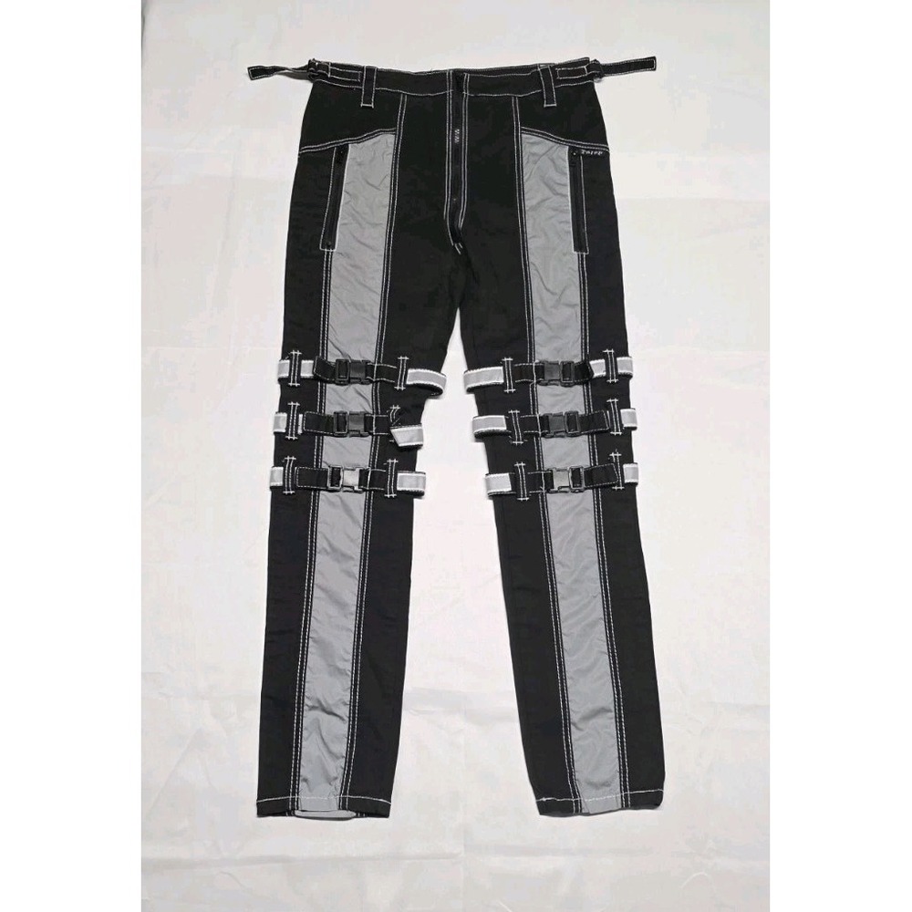 Tripp NYC Gothic Reflector Panel Bondage Pants Unisex Sz L Black Utility Straps - Picture 1 of 8